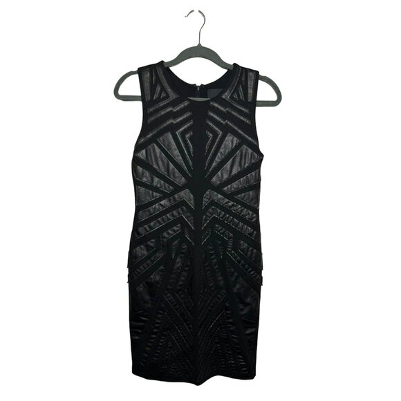 NWT Greylin Black Faux Leather Dress | Geometric Pattern, Sleeveless, SZ Small - Picture 2 of 8